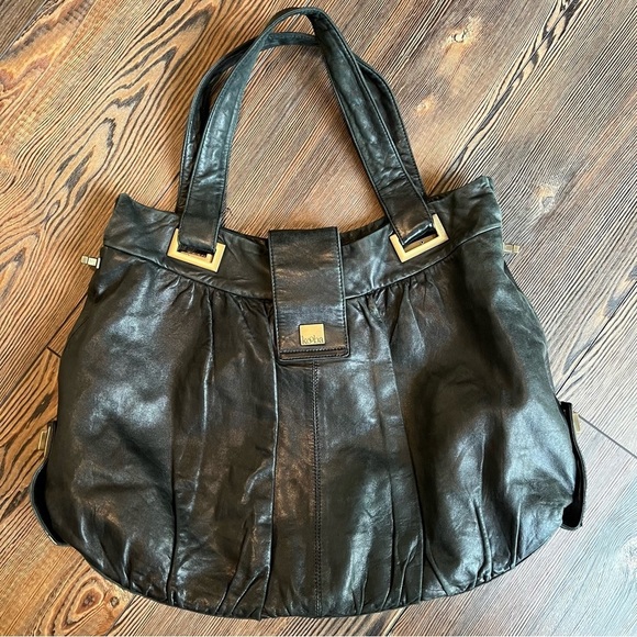 KOOBA Large Big Black Supple Handcrafted Genuine Leather Tote Hobo Bag - Picture 6 of 17